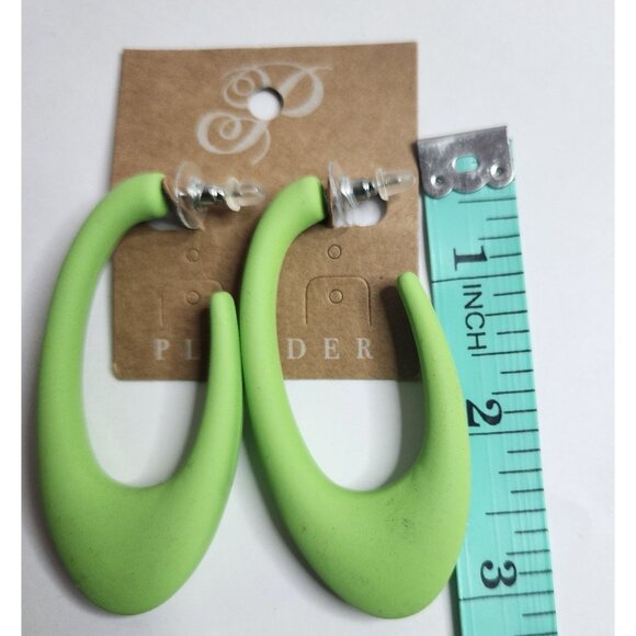 Lime Green Hoop Dangle Earrings With Silicone Backing By Plunder retro statement - Picture 2 of 2